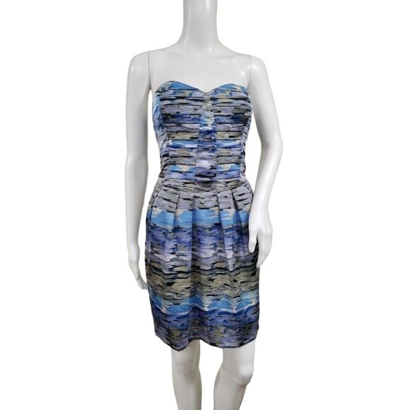 BCBGeneration Strapless Whimsy Weddingguest NYE Pleated Mini Dress Womens M - Picture 3 of 12